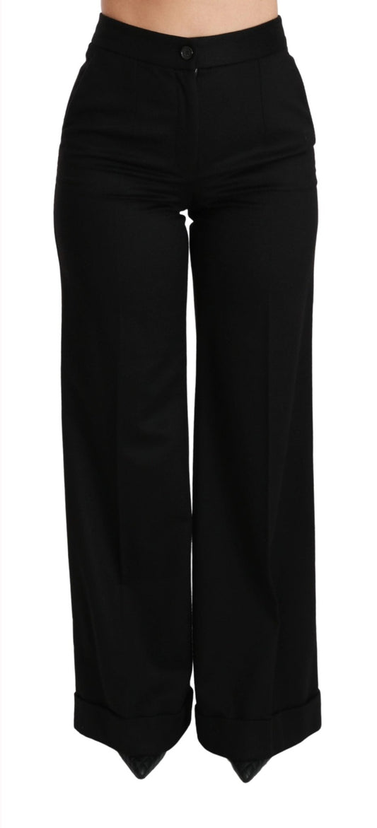 Black Wide Leg Flared Trouser Cashmere Pants - coffeewithmee2Dolce & GabbanaP2843S