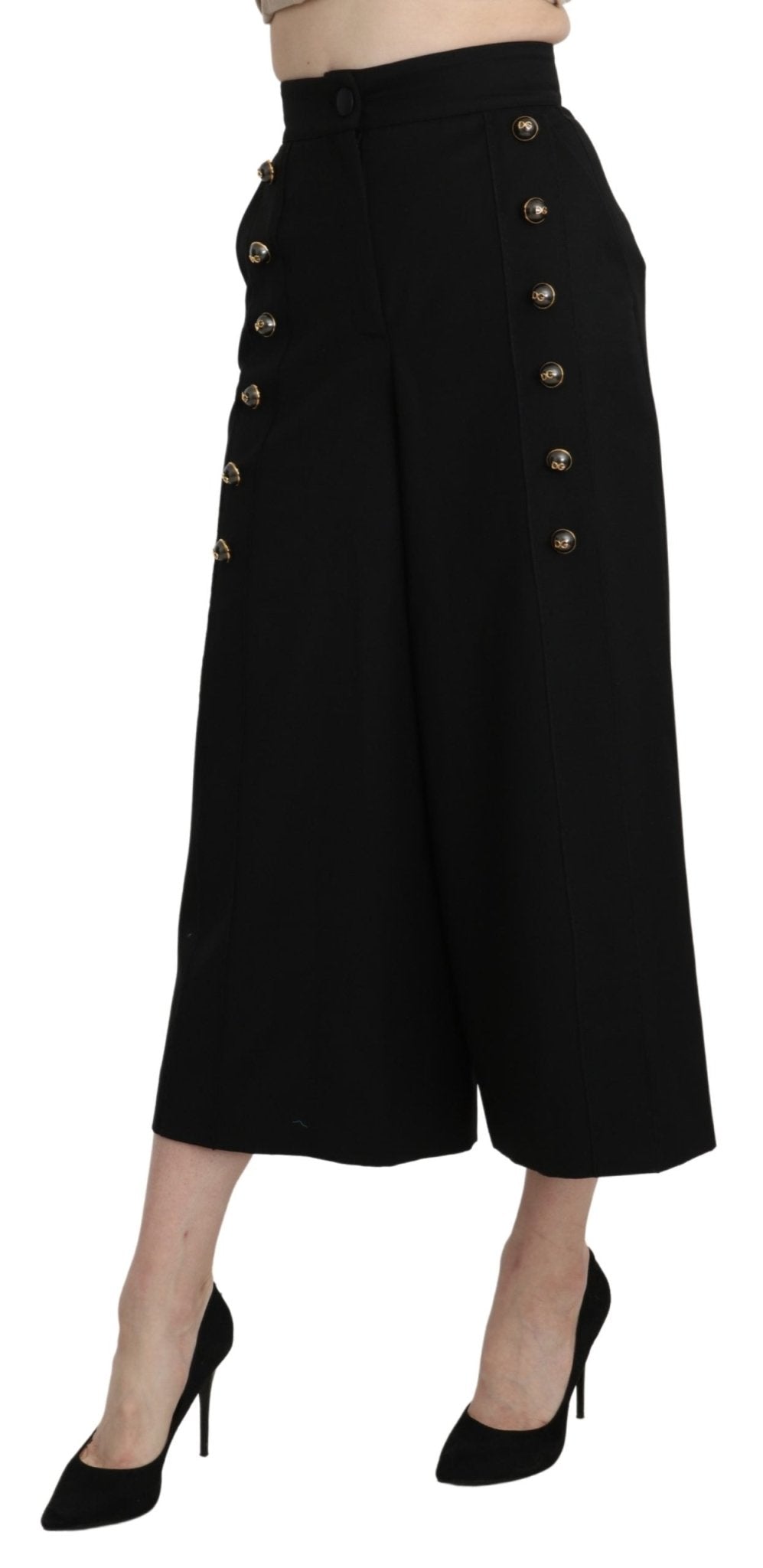 Black Wide Wool Leg Cropped Trouser Pant - coffeewithmee2Dolce & GabbanaP3373S
