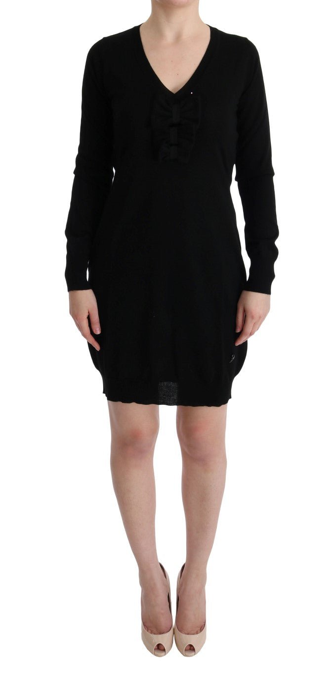 Black Wool Long Sleeve Shift Dress - coffeewithmee2MARGHI LO'P2020S