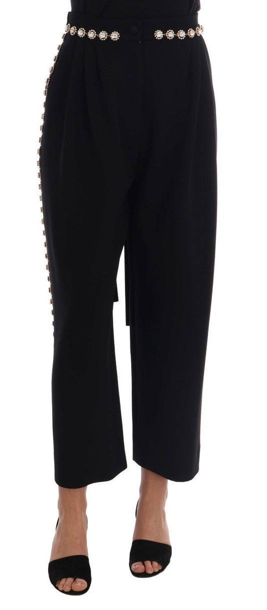Black Wool Stretch Crystal Pants - coffeewithmee2Dolce & GabbanaP1331S