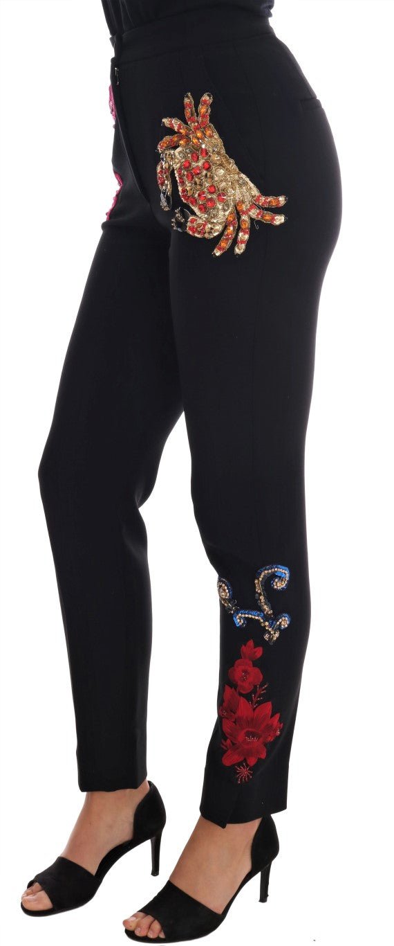 Black Wool Stretch Sicily Crystal Pants - coffeewithmee2Dolce & GabbanaP5693S