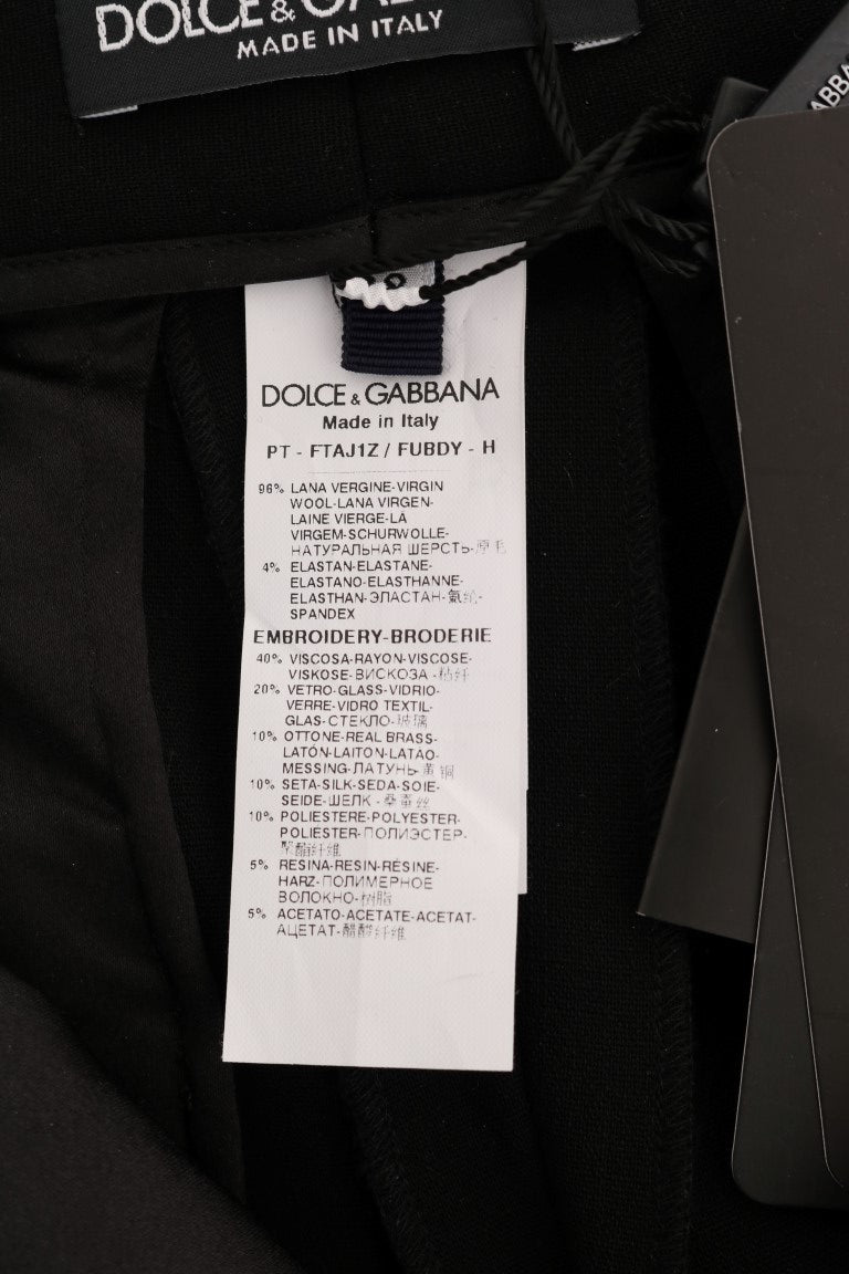 Black Wool Stretch Sicily Crystal Pants - coffeewithmee2Dolce & GabbanaP5693S