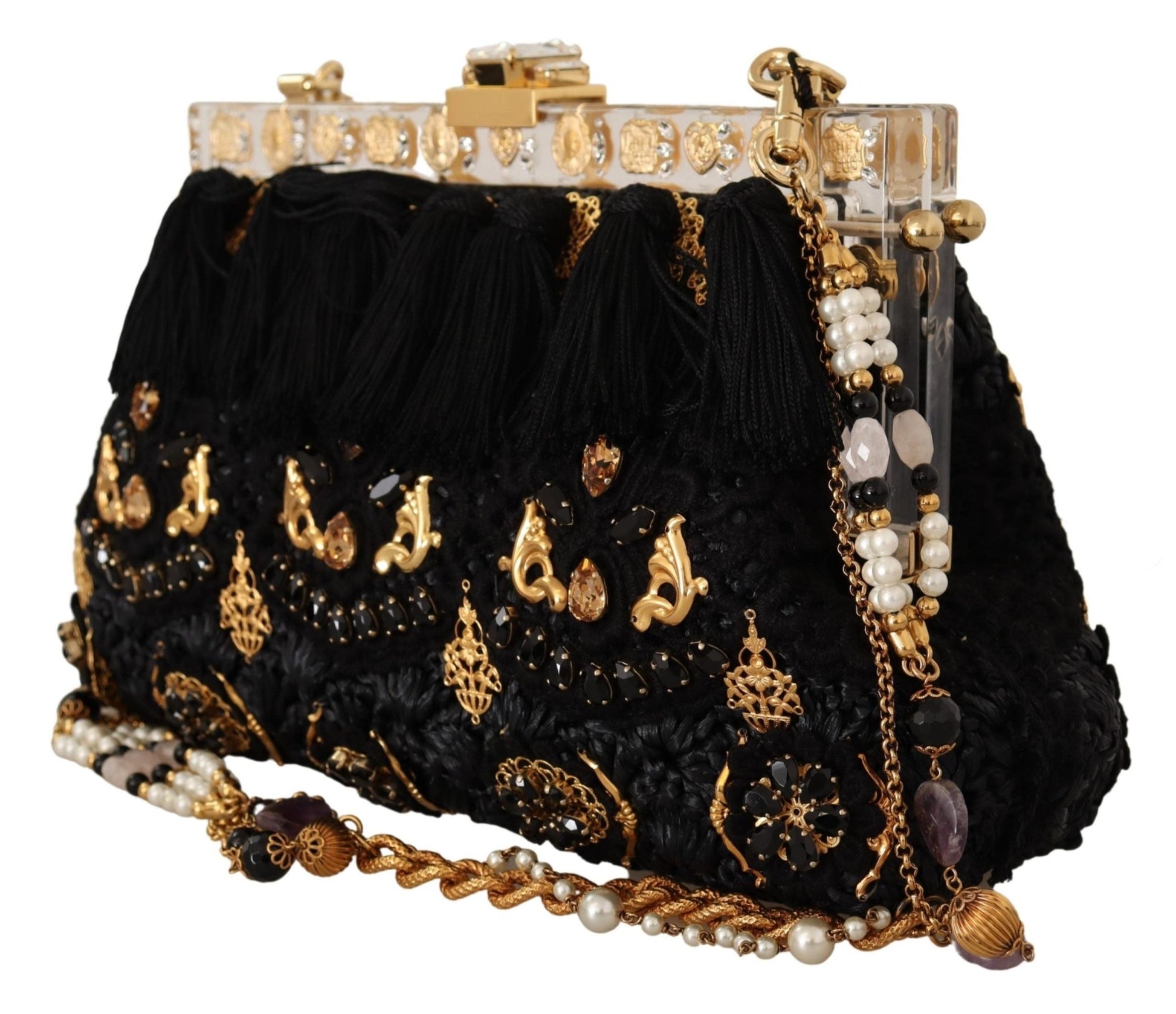 Black Woven Tassel Gold Baroque Crystals VANDA Bag - coffeewithmee2Dolce & GabbanaP0379S