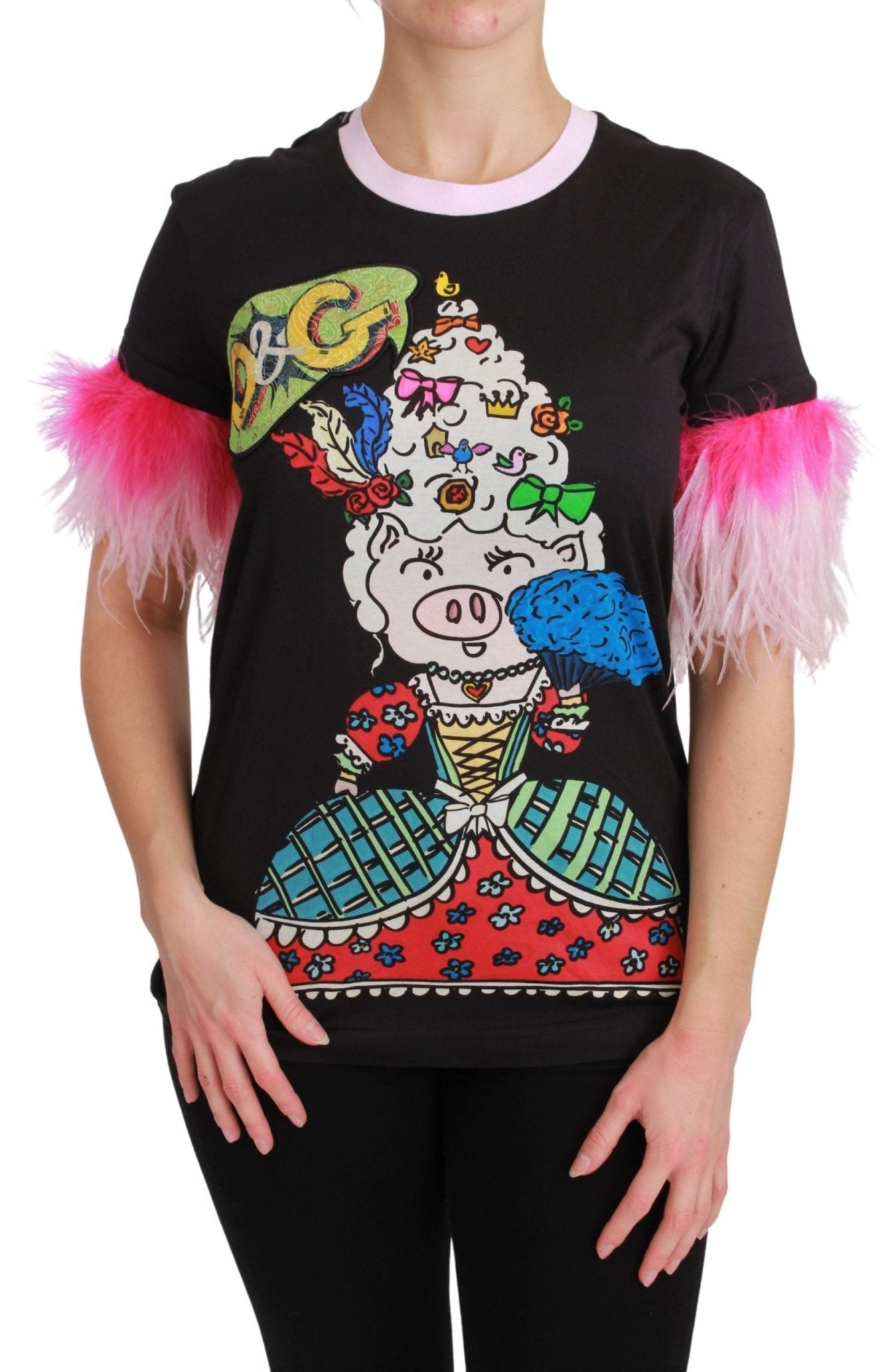 Black YEAR OF THE PIG Top Cotton T-shirt - coffeewithmee2Dolce & GabbanaP3027S