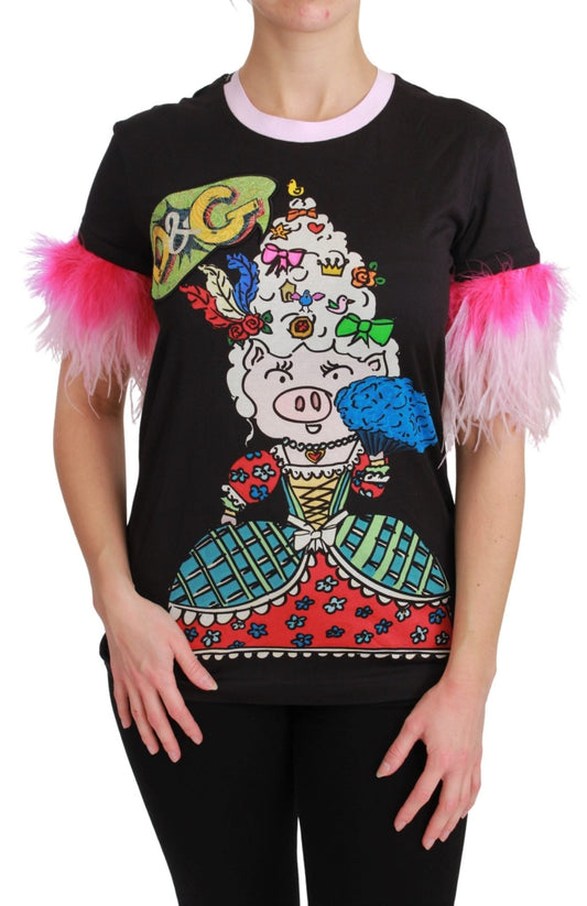 Black YEAR OF THE PIG Top Cotton T-shirt - coffeewithmee2Dolce & GabbanaP3027S