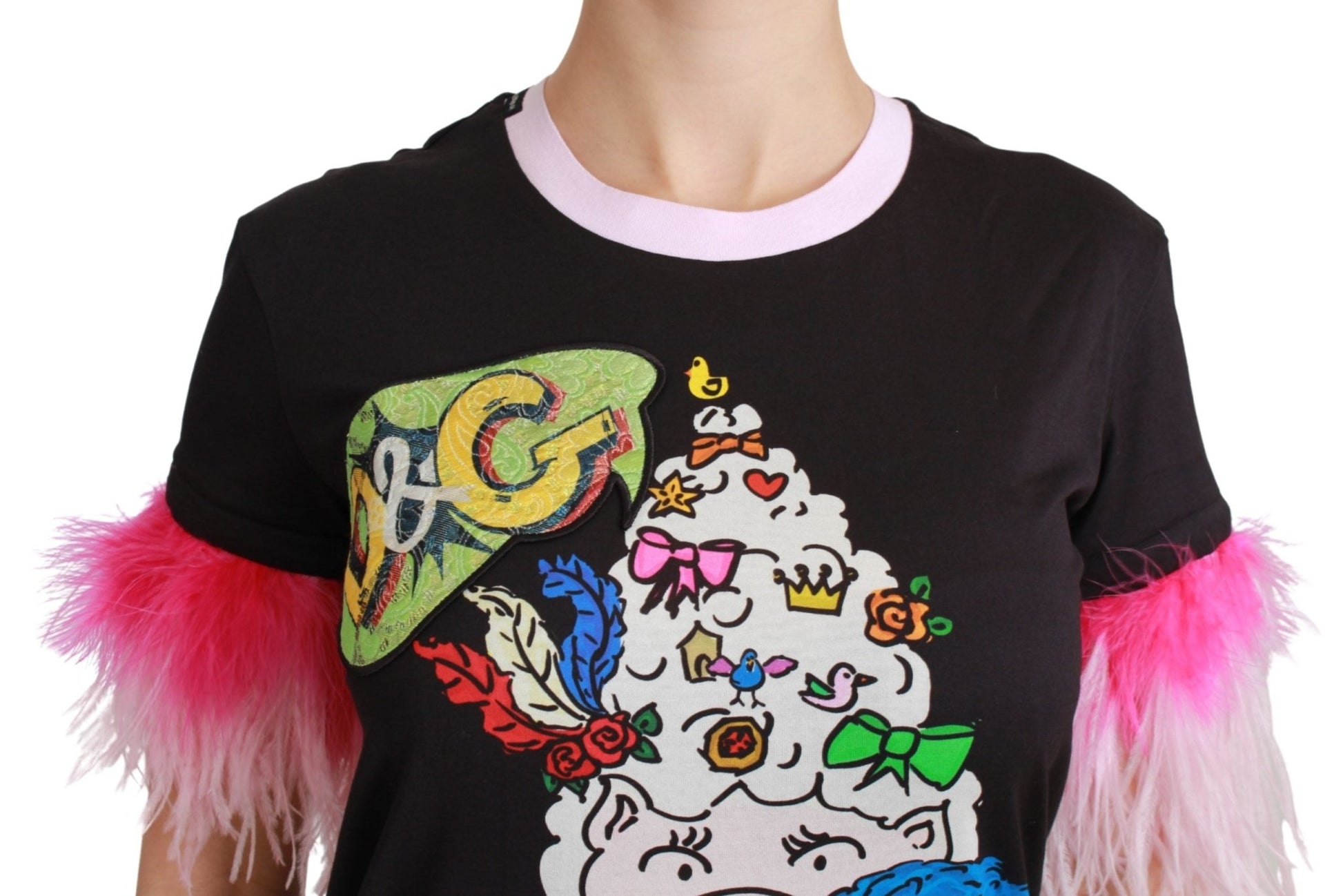 Black YEAR OF THE PIG Top Cotton T-shirt - coffeewithmee2Dolce & GabbanaP3027S