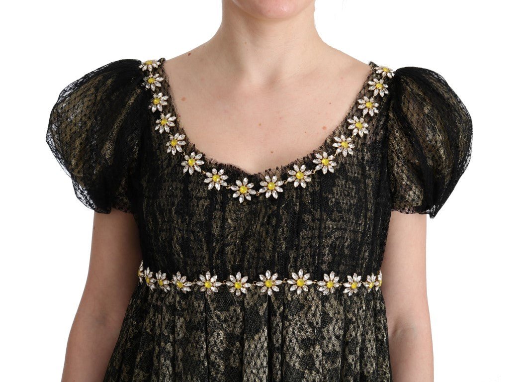 Black Yellow Crystal Lace Shift Dress - coffeewithmee2Dolce & GabbanaP1966S
