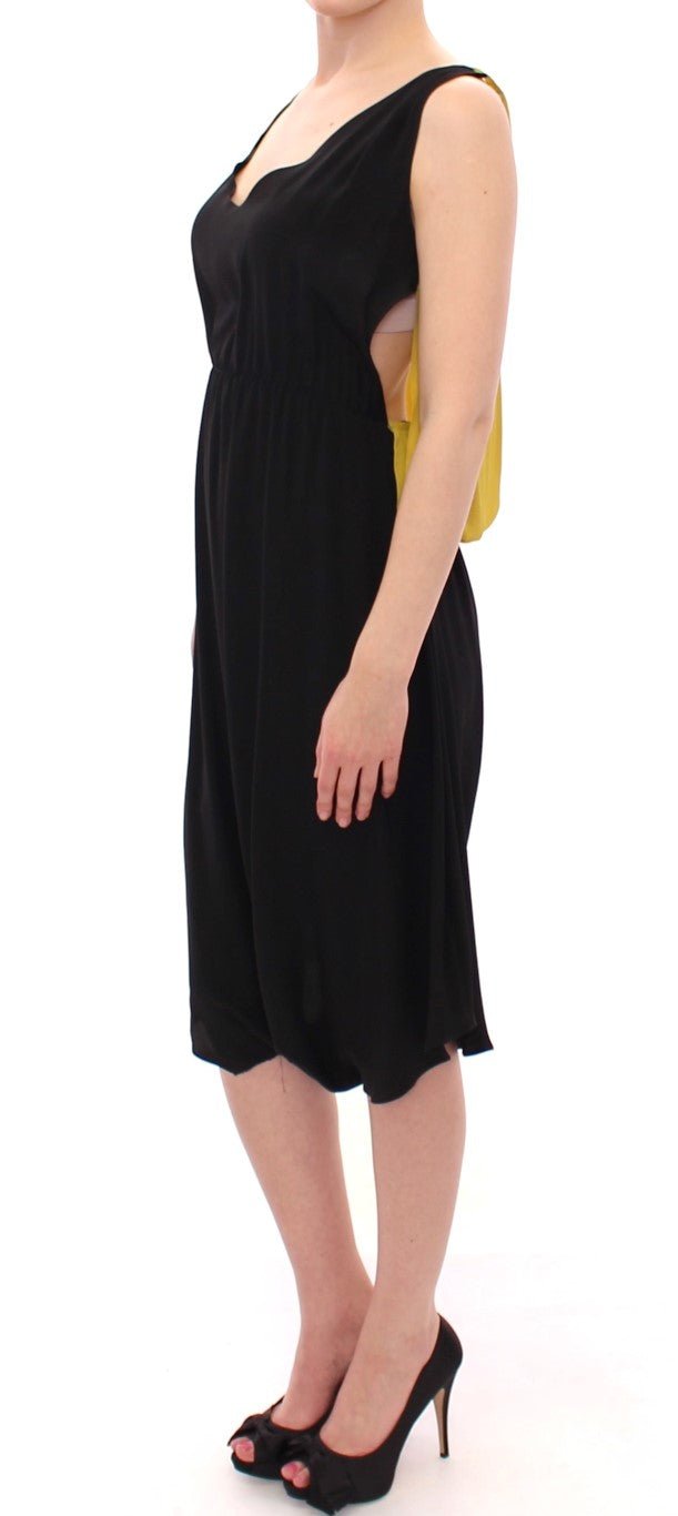 Black Yellow Silk Shift Sheath Coctail Dress - coffeewithmee2Lamberto PetriP1210S