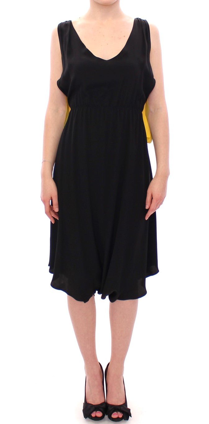 Black Yellow Silk Shift Sheath Coctail Dress - coffeewithmee2Lamberto PetriP1210S