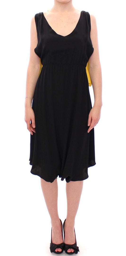 Black Yellow Silk Shift Sheath Coctail Dress - coffeewithmee2Lamberto PetriP1210S