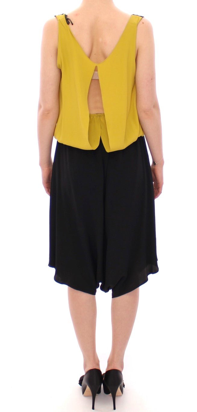 Black Yellow Silk Shift Sheath Coctail Dress - coffeewithmee2Lamberto PetriP1210S