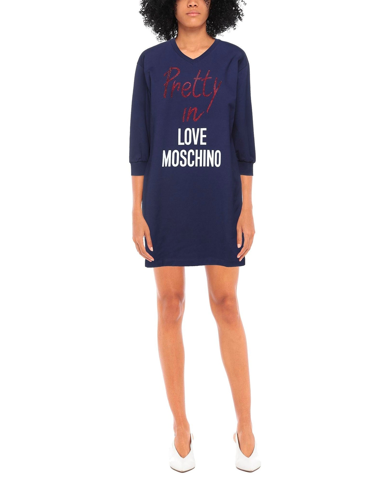 Blue Cotton V-neck Long Sleeve Dress - coffeewithmee2Love MoschinoP3760S