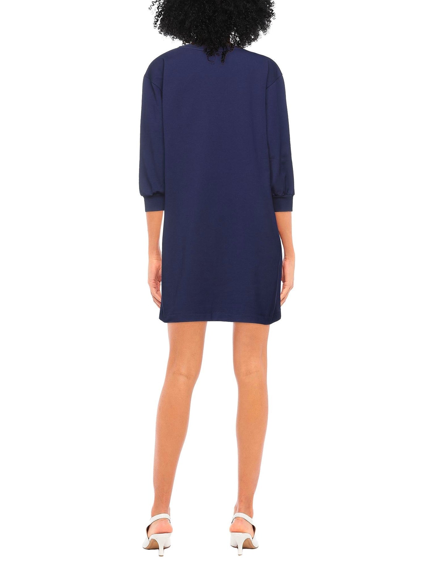 Blue Cotton V-neck Long Sleeve Dress - coffeewithmee2Love MoschinoP3760S