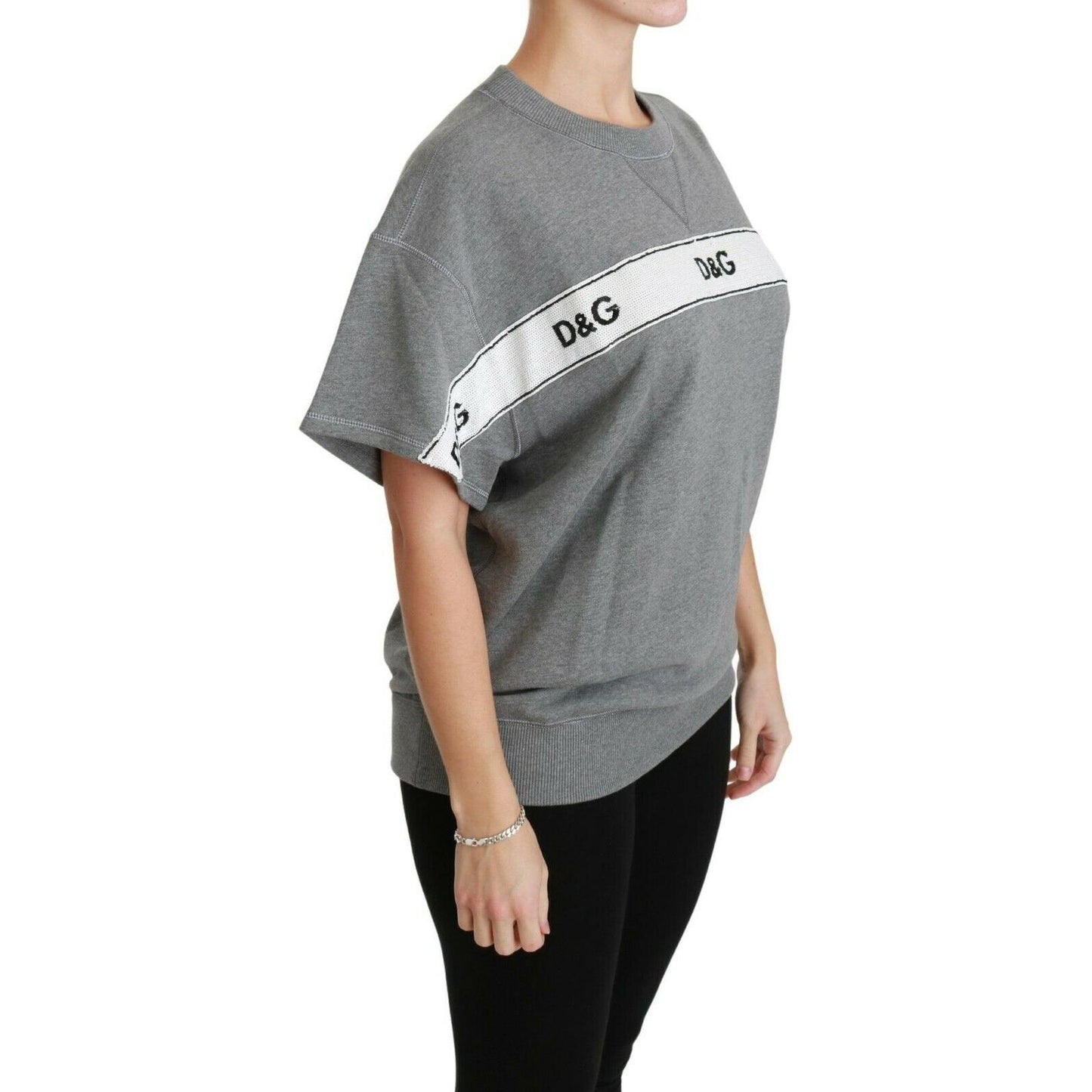 Gray Cotton Sequined Pullover Top Sweater