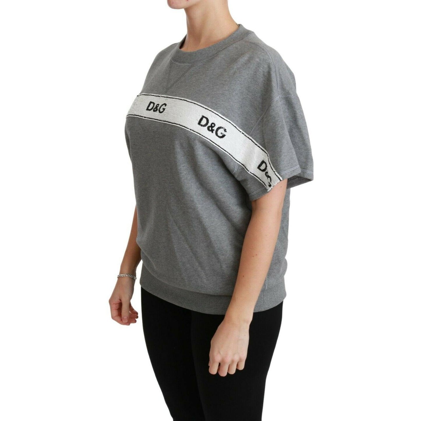 Gray Cotton Sequined Pullover Top Sweater