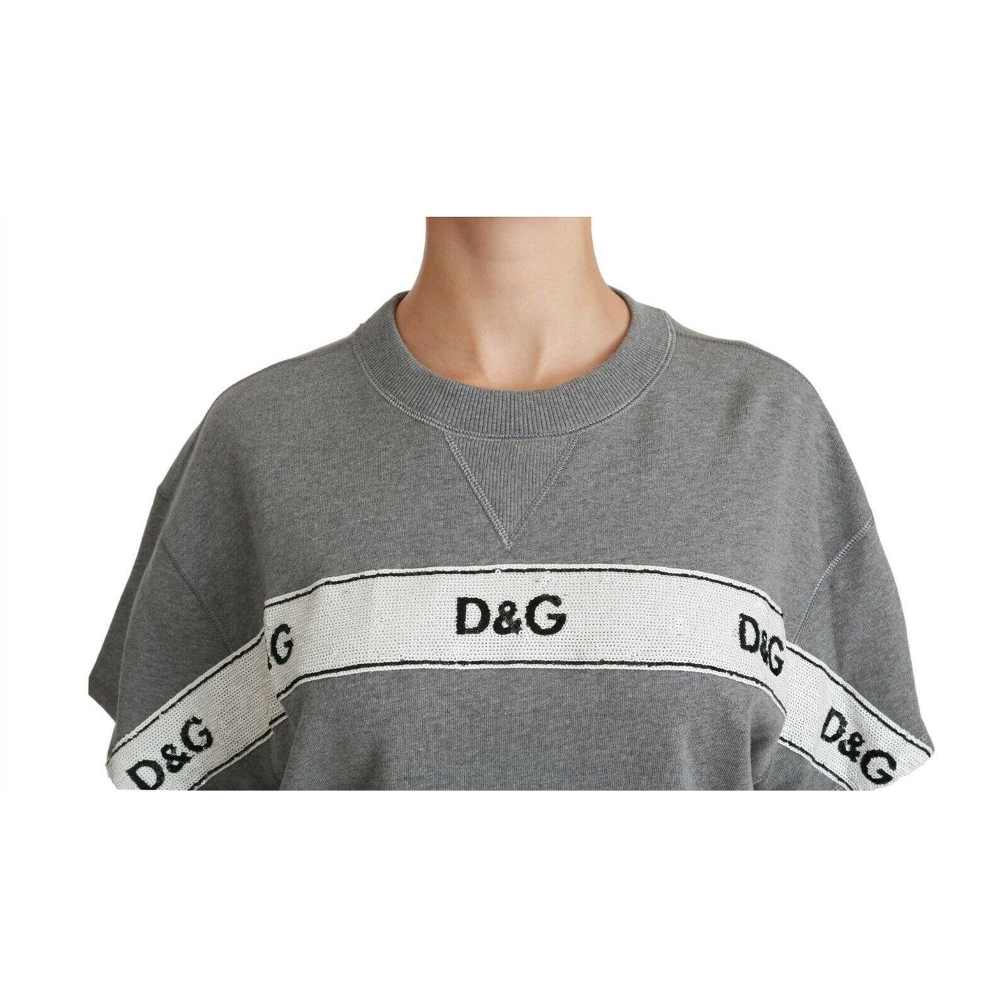 Gray Cotton Sequined Pullover Top Sweater