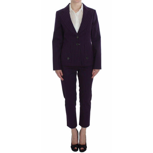 Purple Striped Stretch Coat Blazer Pants Suit