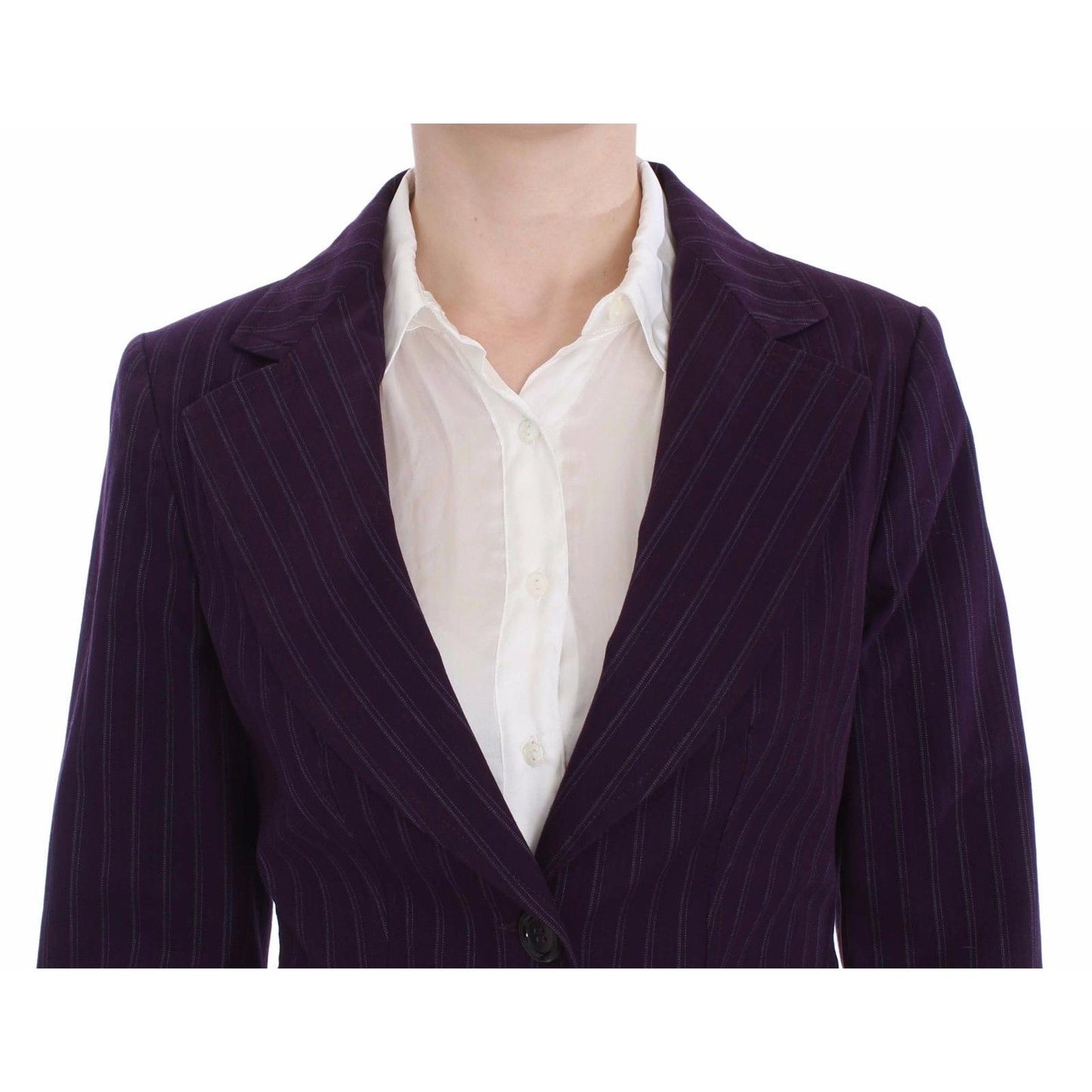 Purple Striped Stretch Coat Blazer Pants Suit