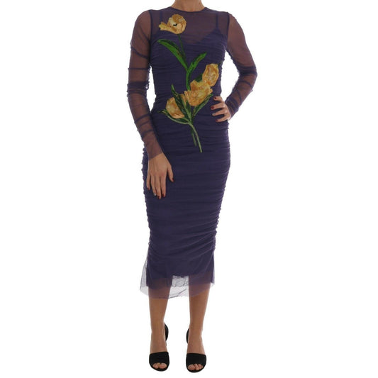 Purple Floral Tulip Stretch Sheath Dress