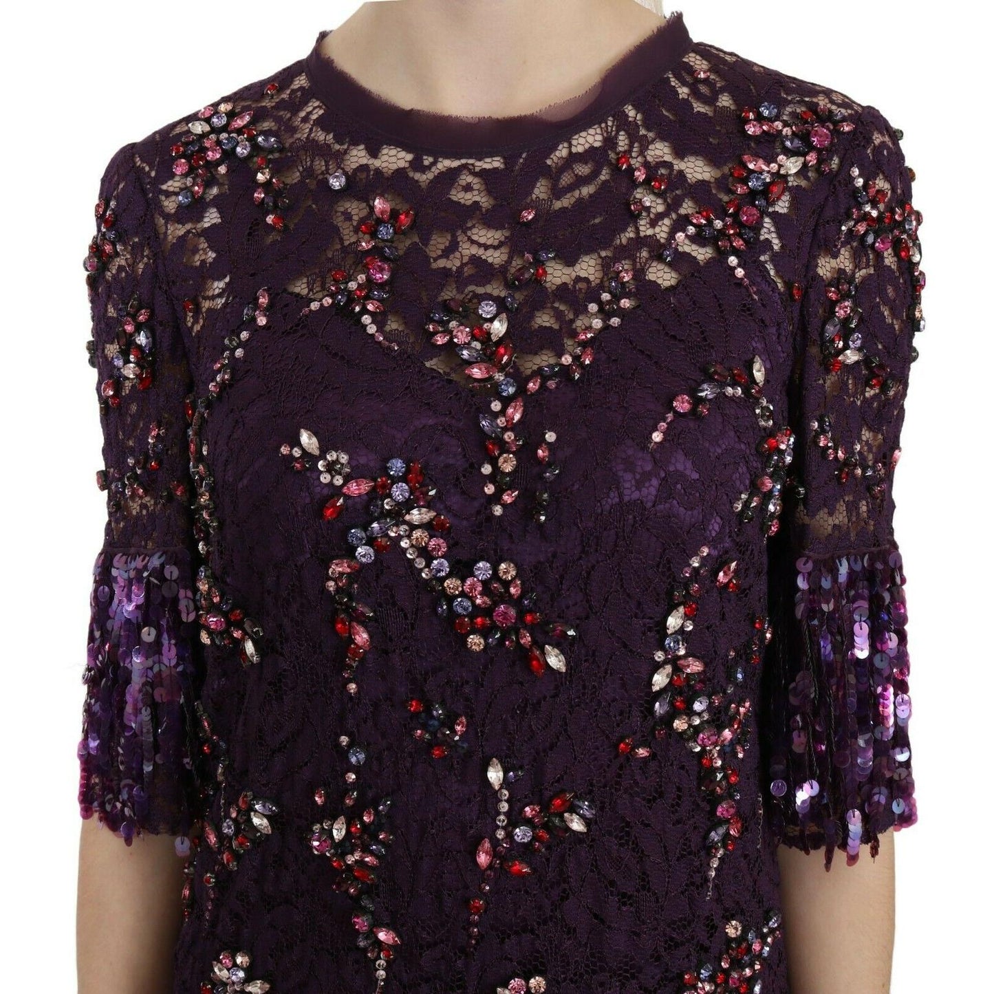 Purple floral lace crystal embedded dress - coffeewithmee2