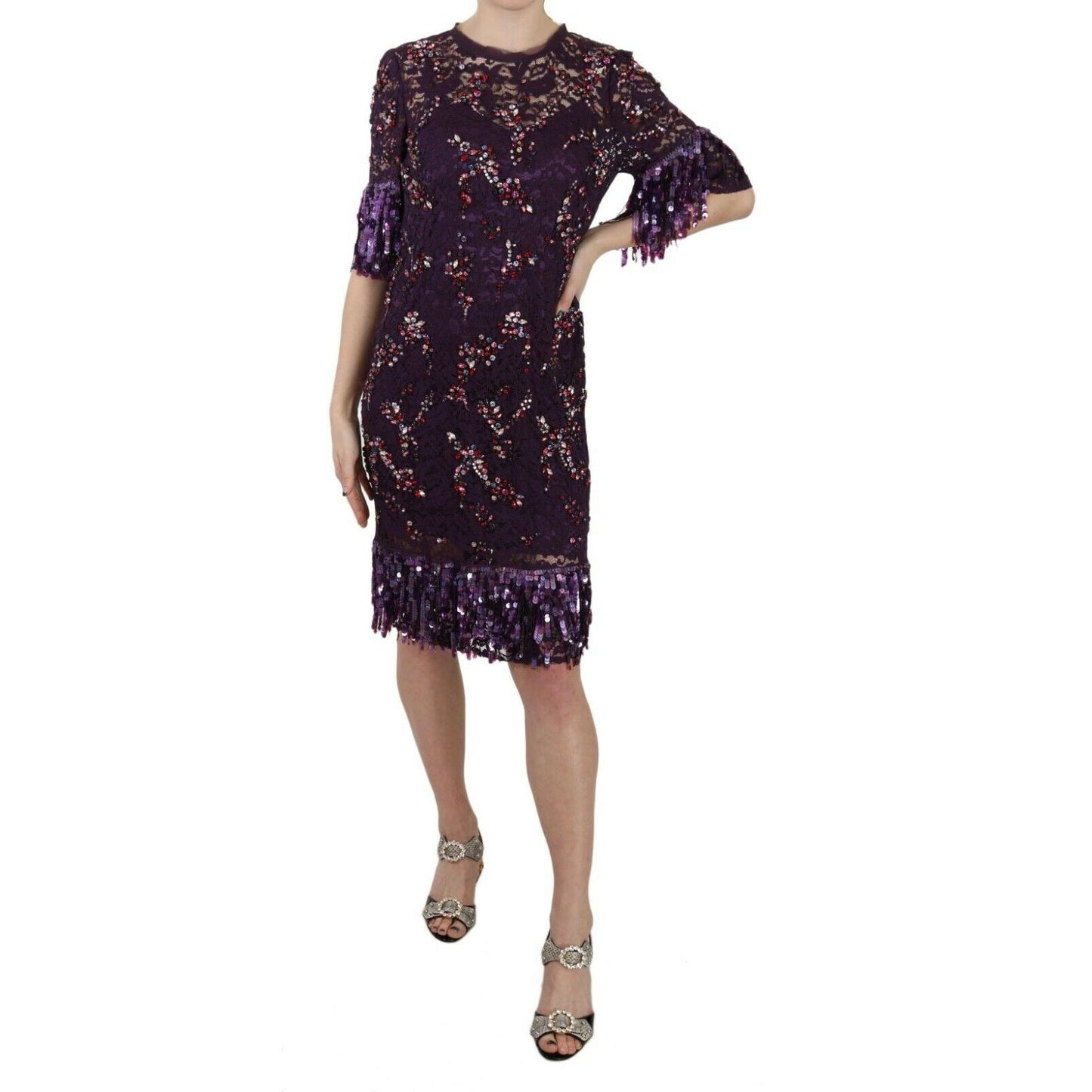 Purple floral lace crystal embedded dress - coffeewithmee2