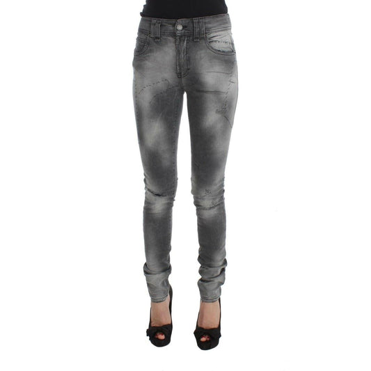 Gray Wash Cotton Blend Slim Fit Denim Jeans Pants