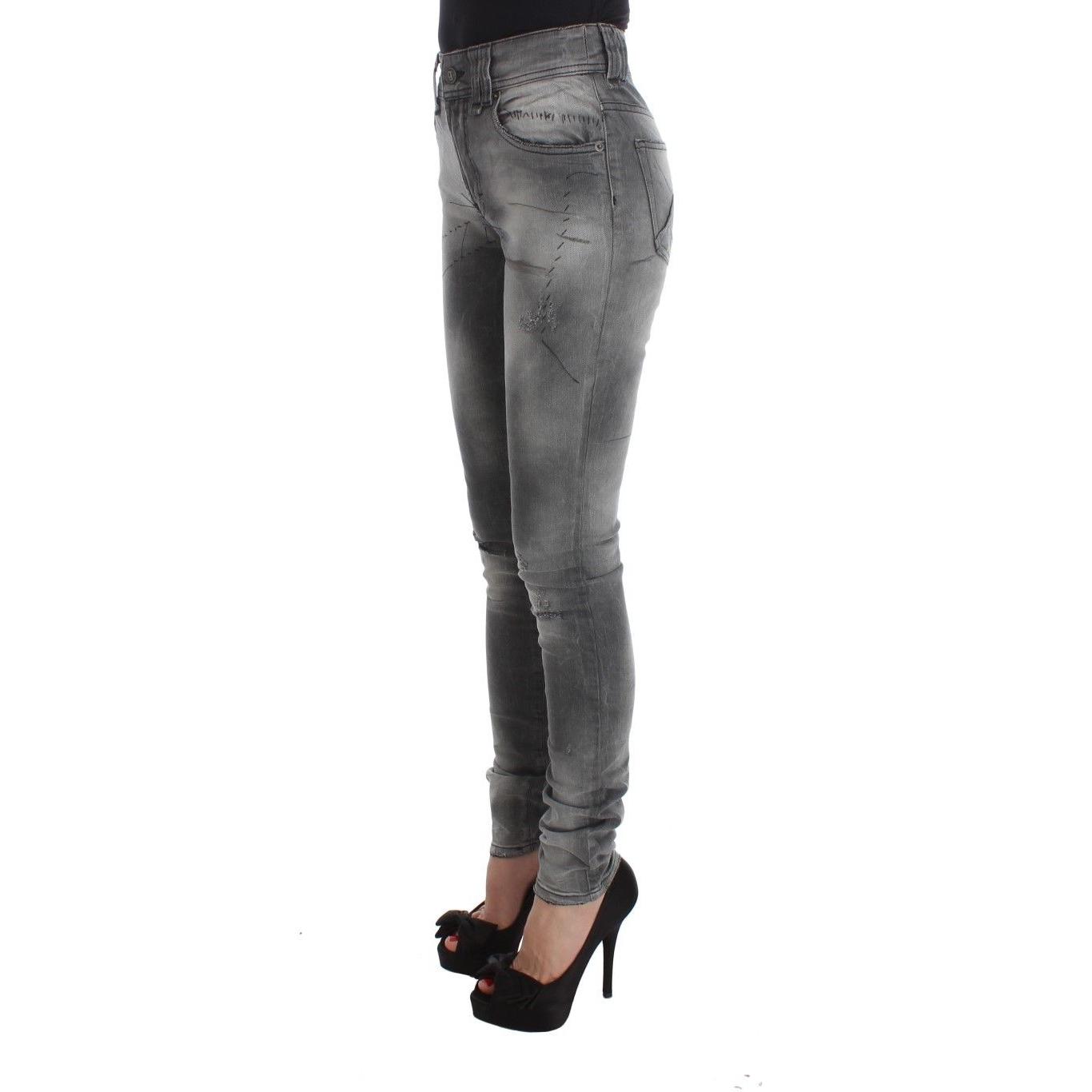 Gray Wash Cotton Blend Slim Fit Denim Jeans Pants