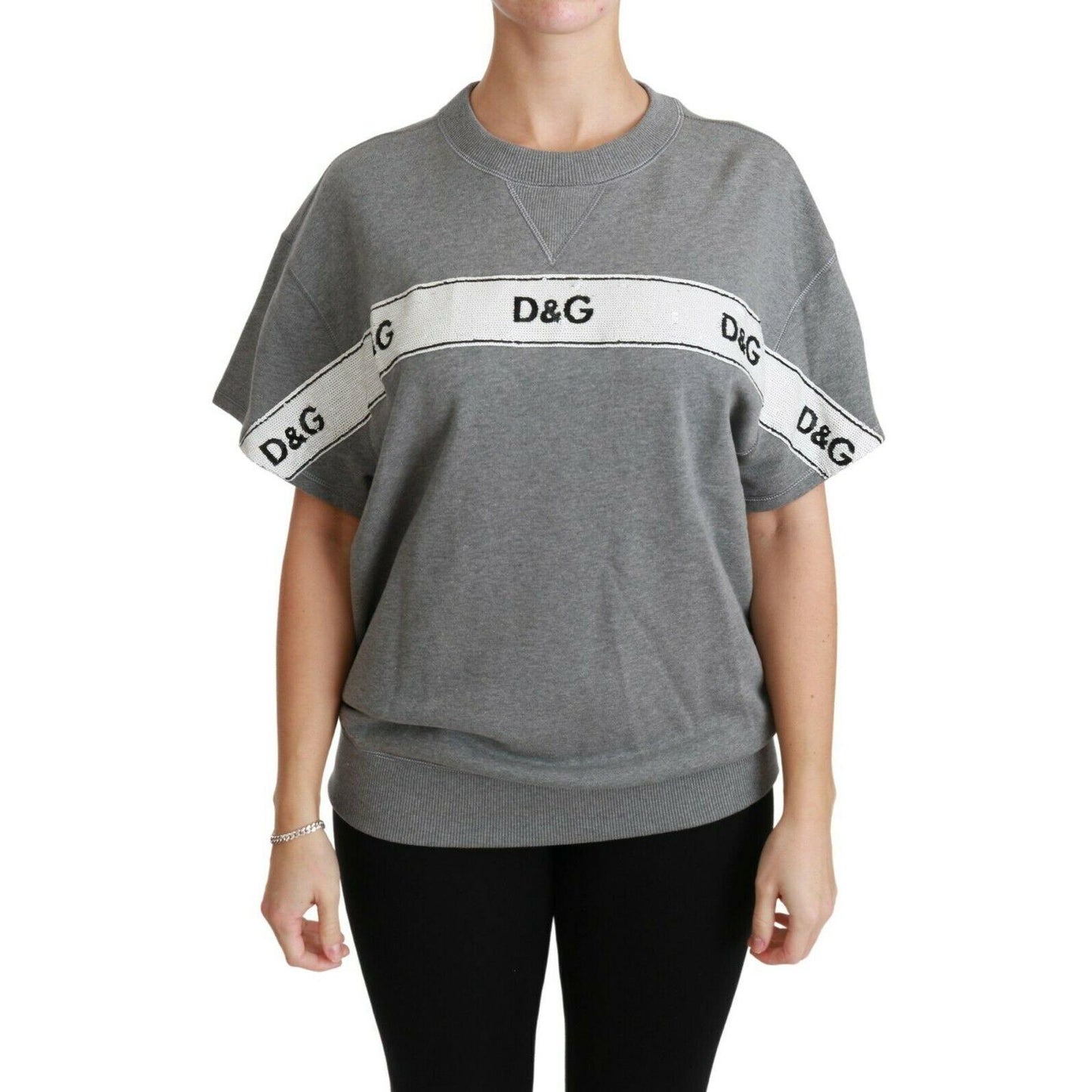 Gray Cotton Sequined Pullover Top Sweater