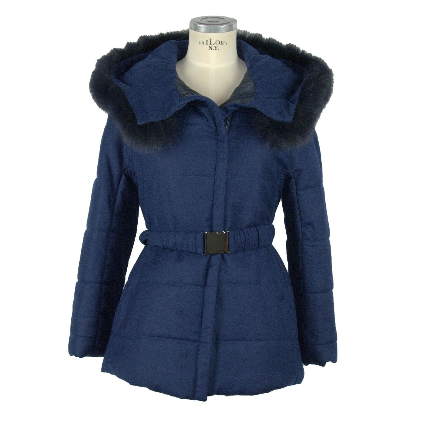 Blue Wool & Fur Hooded Jacket Coat