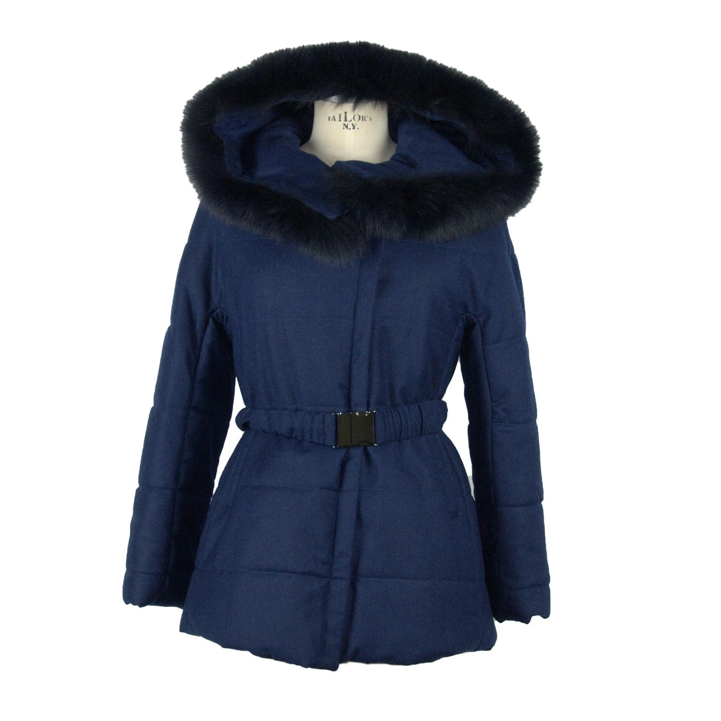 Blue Wool & Fur Hooded Jacket Coat