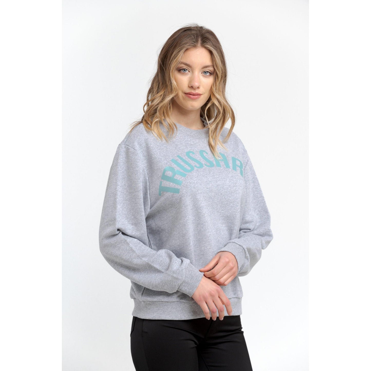E Melange Grey Print Water Green Sweater