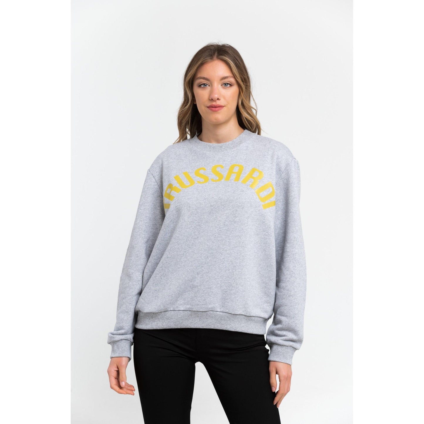 E Melange Grey Print Yellow Sweater