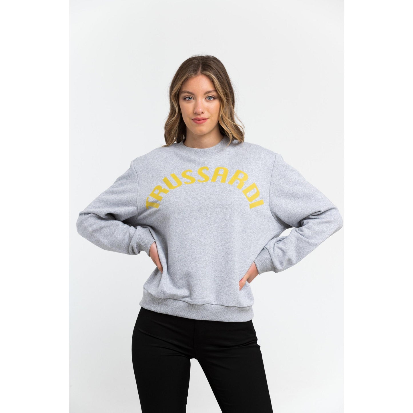 E Melange Grey Print Yellow Sweater