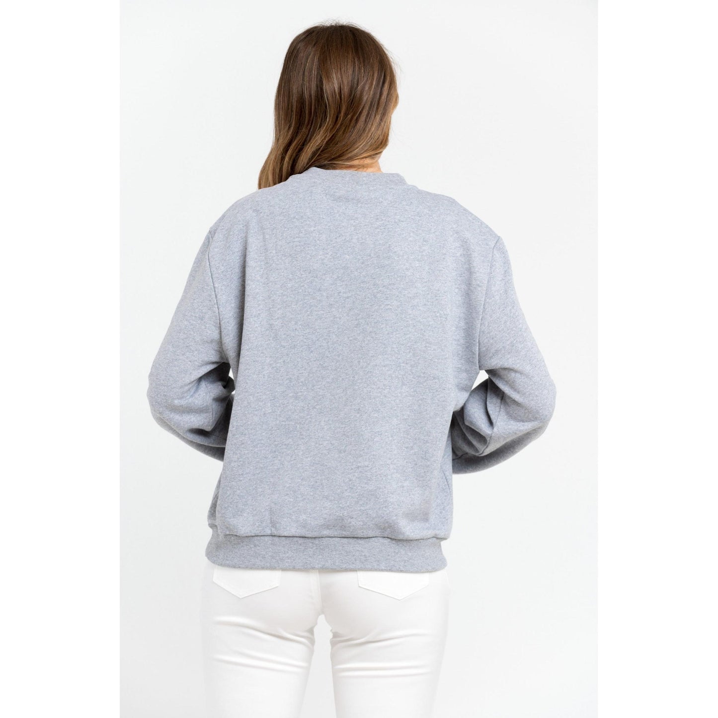 E Melange Grey Print Blue Sweater