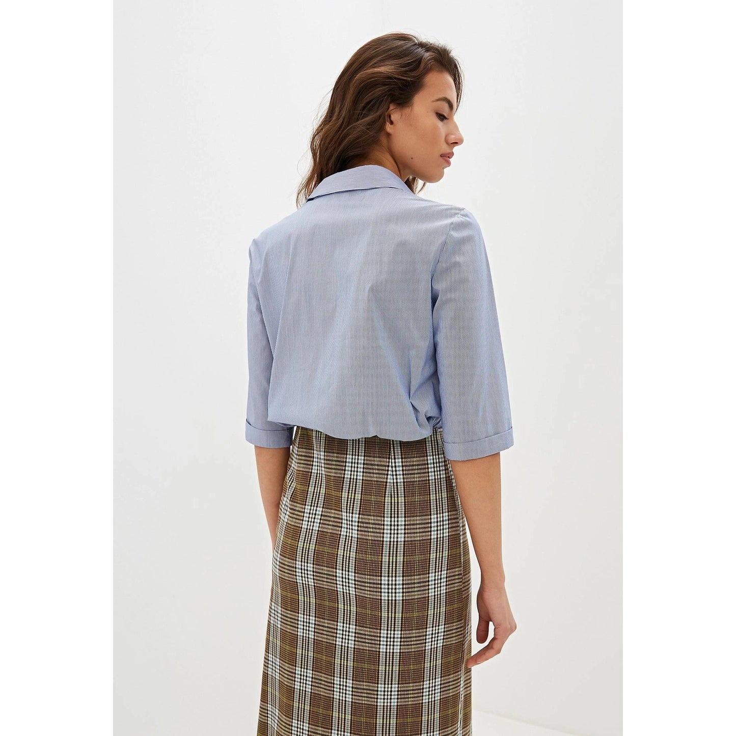 Light Blue Tartan Detail Long Dress