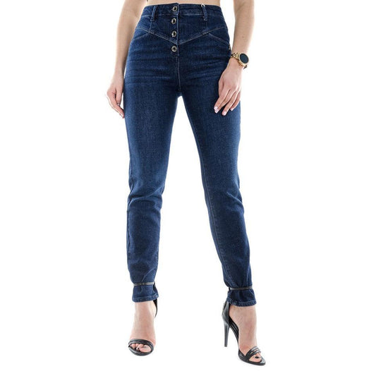 Blue Cotton High Waisted Jeans