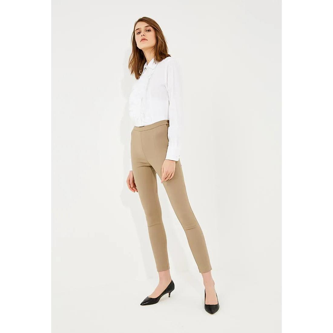 Brown Cotton High Waist Trousers Pants