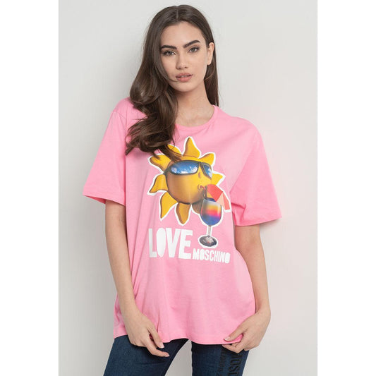 Pink Cotton Print Over Fit T-Shirt