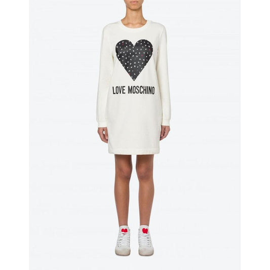 White Stretch Cotton Long Sleeve Dress