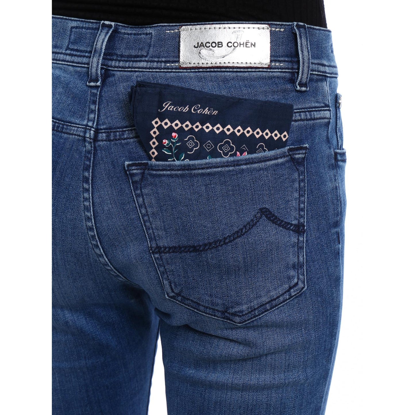 Blue Viscose & Cotton Denim Medium Waist Jeans