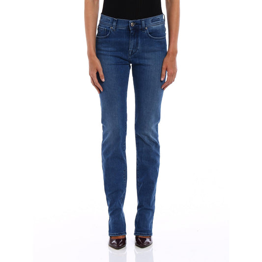Blue Viscose & Cotton Denim Medium Waist Jeans