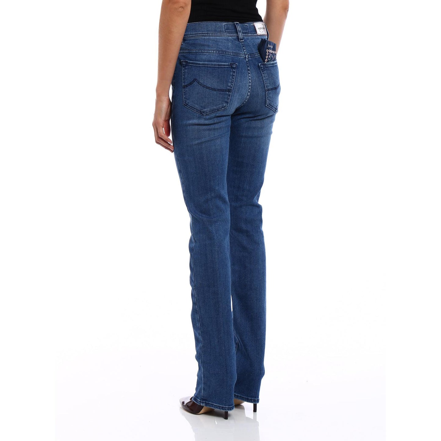 Blue Viscose & Cotton Denim Medium Waist Jeans