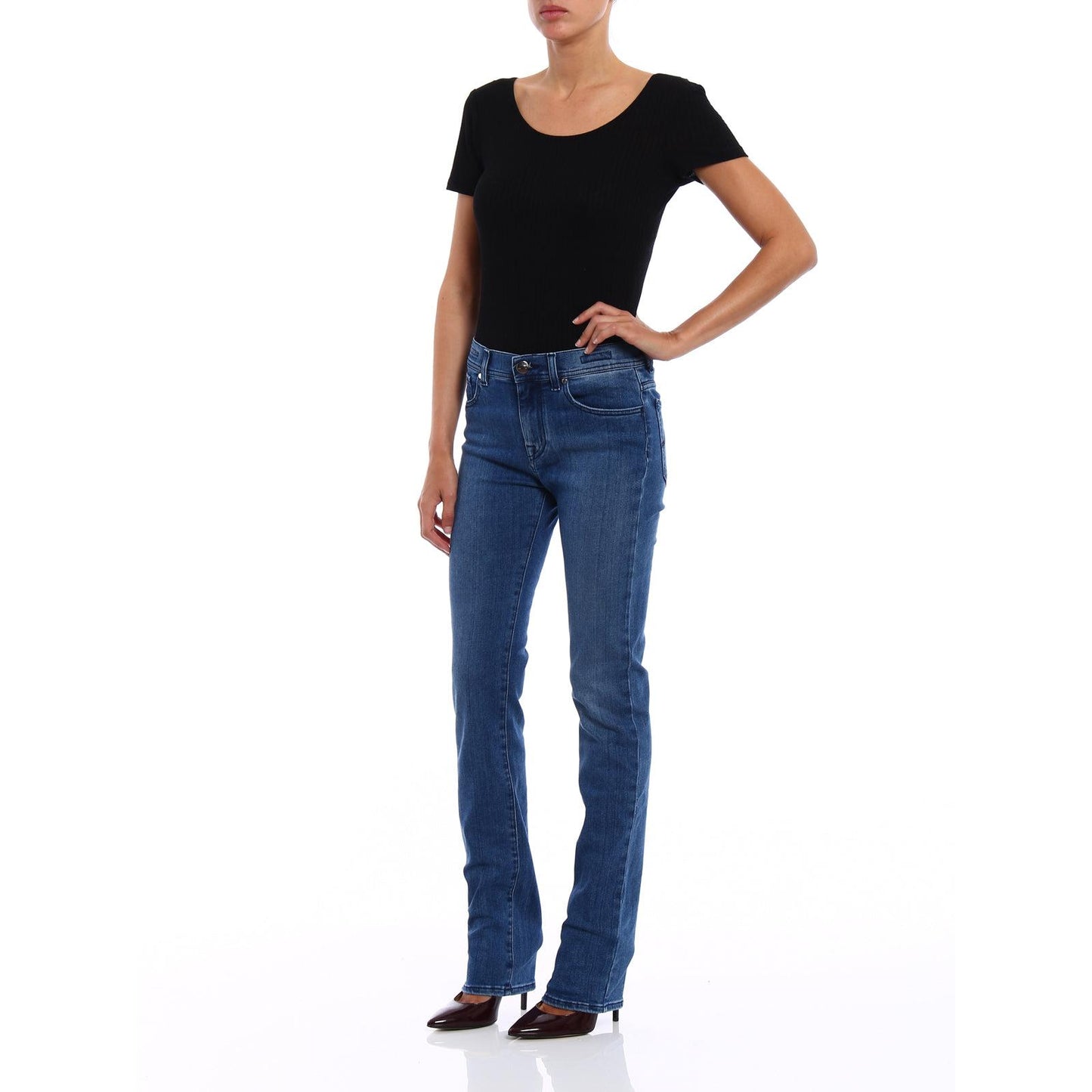 Blue Viscose & Cotton Denim Medium Waist Jeans